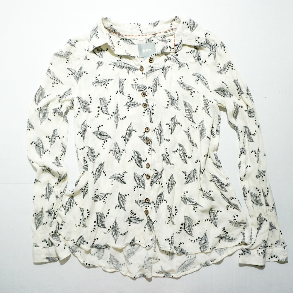 Maeve Anthropologie Leaf Print Button Front Top